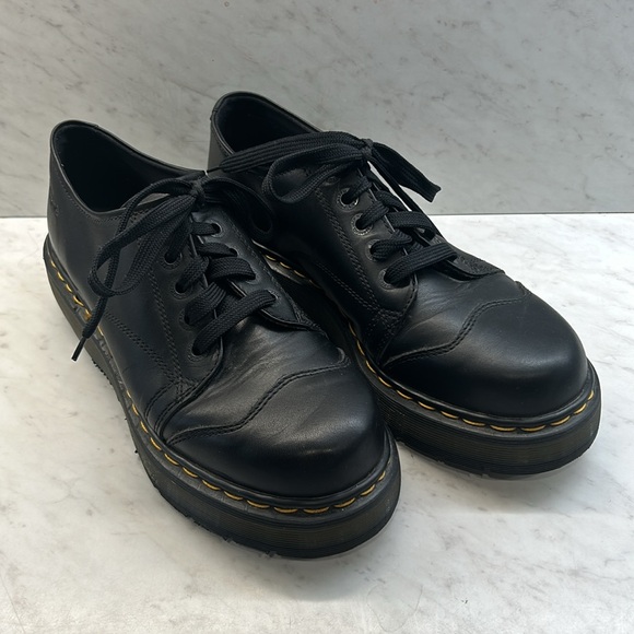 Dr Martens Made In England 90’s Black Tie Shoes Size 8 Men-10 Women Preowned - Picture 2 of 9